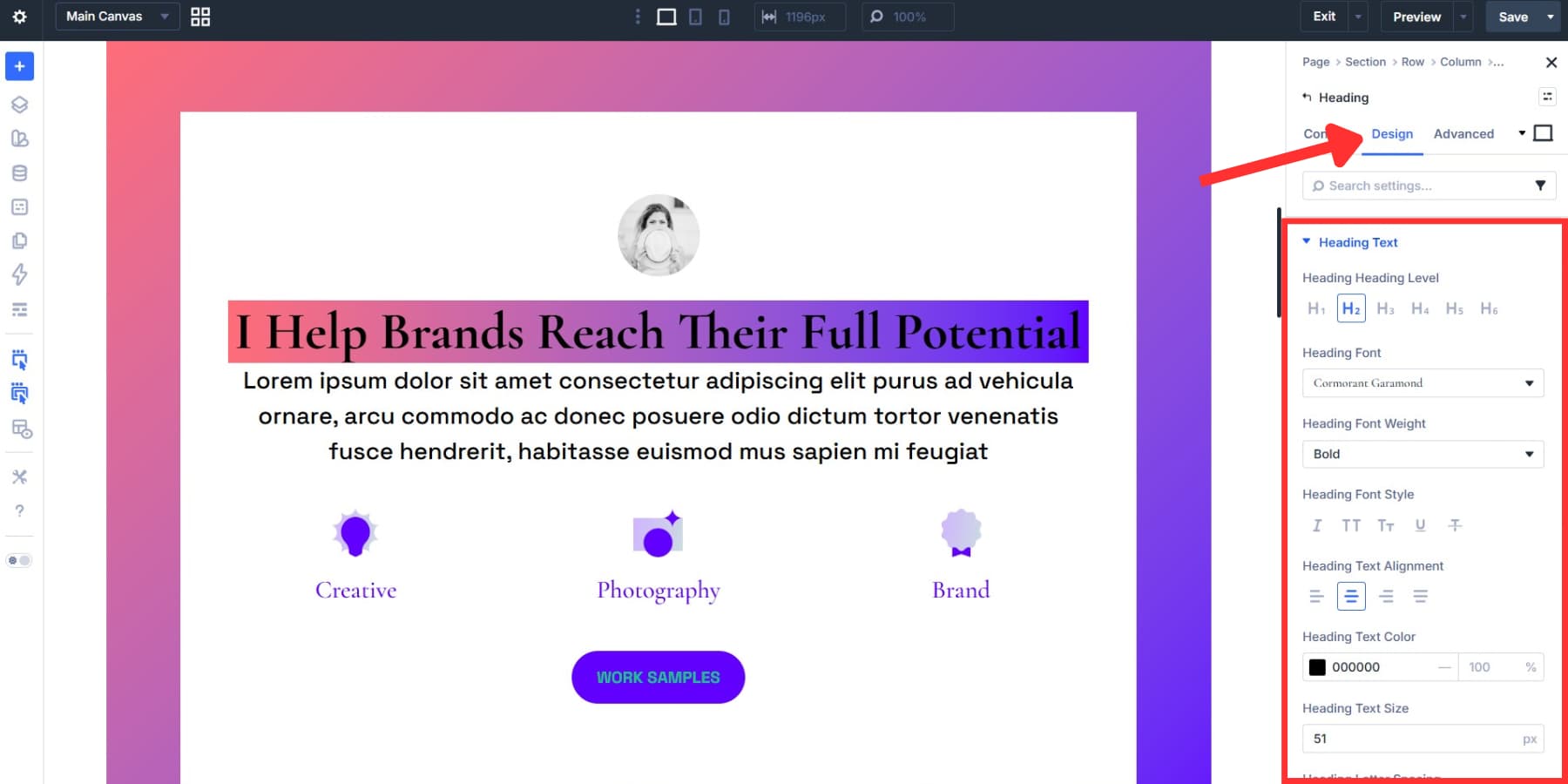 Styling heading text before applying the mask effect in Divi 5
