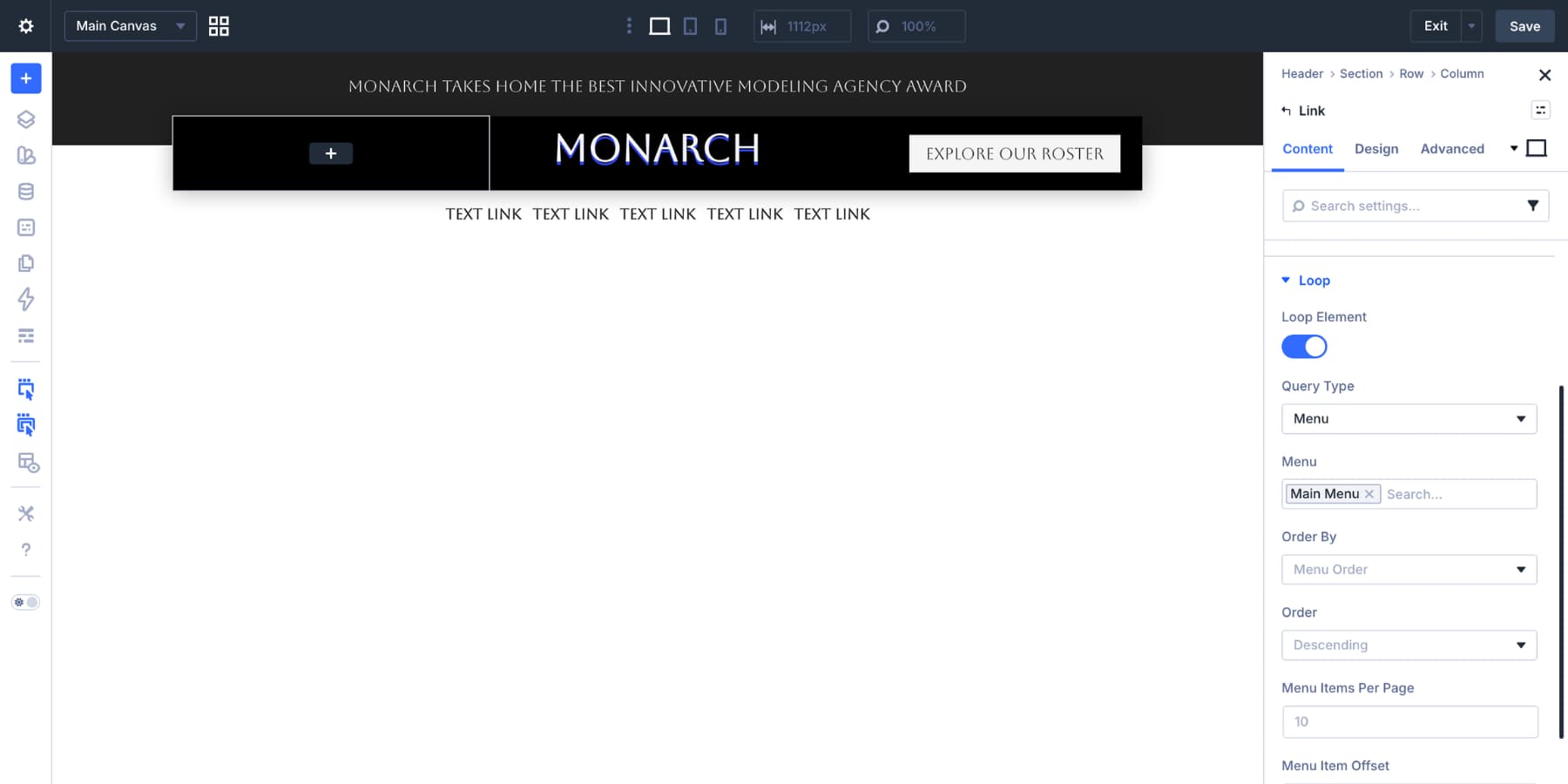 Loop Element enabled on a Link module in Divi 5
