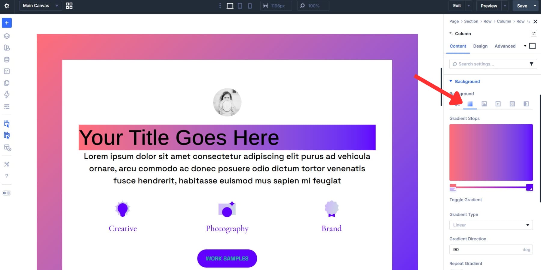 Adding a gradient to a column background in Divi 5