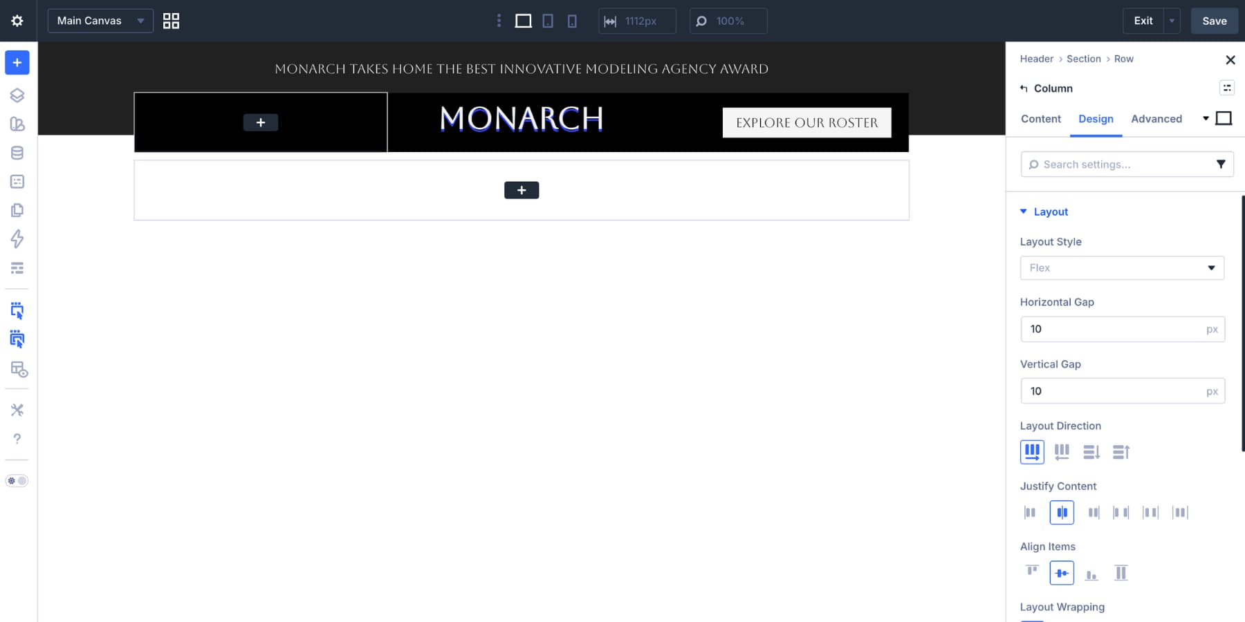 Desktop menu row layout settings in Divi 5