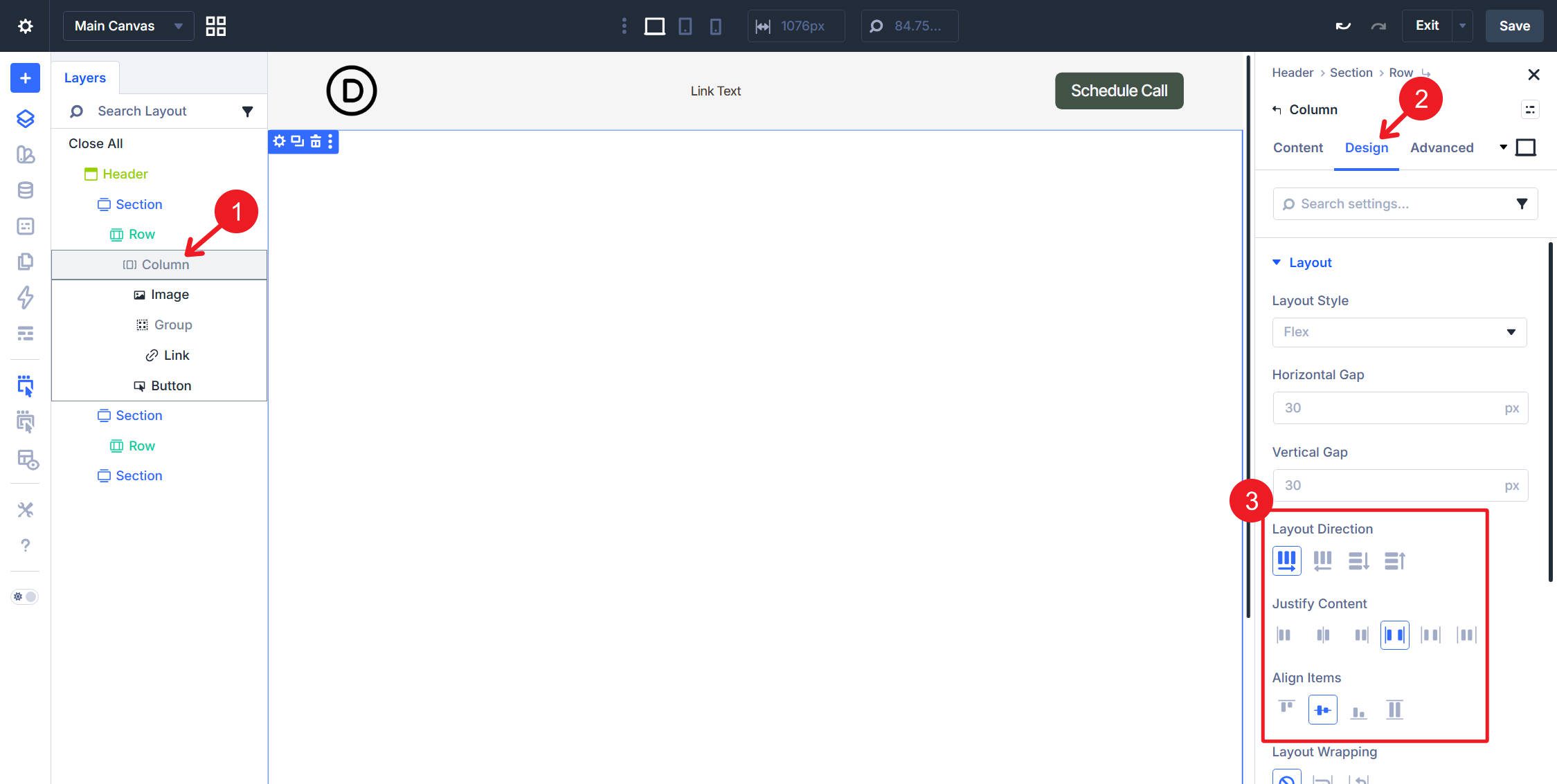 Column Flex Layout Options