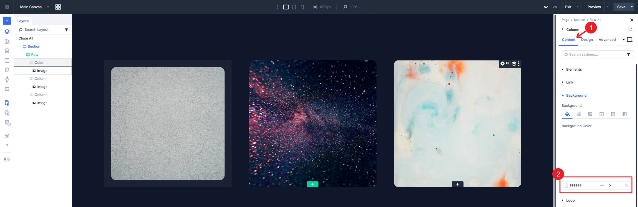 Column background color with opacity