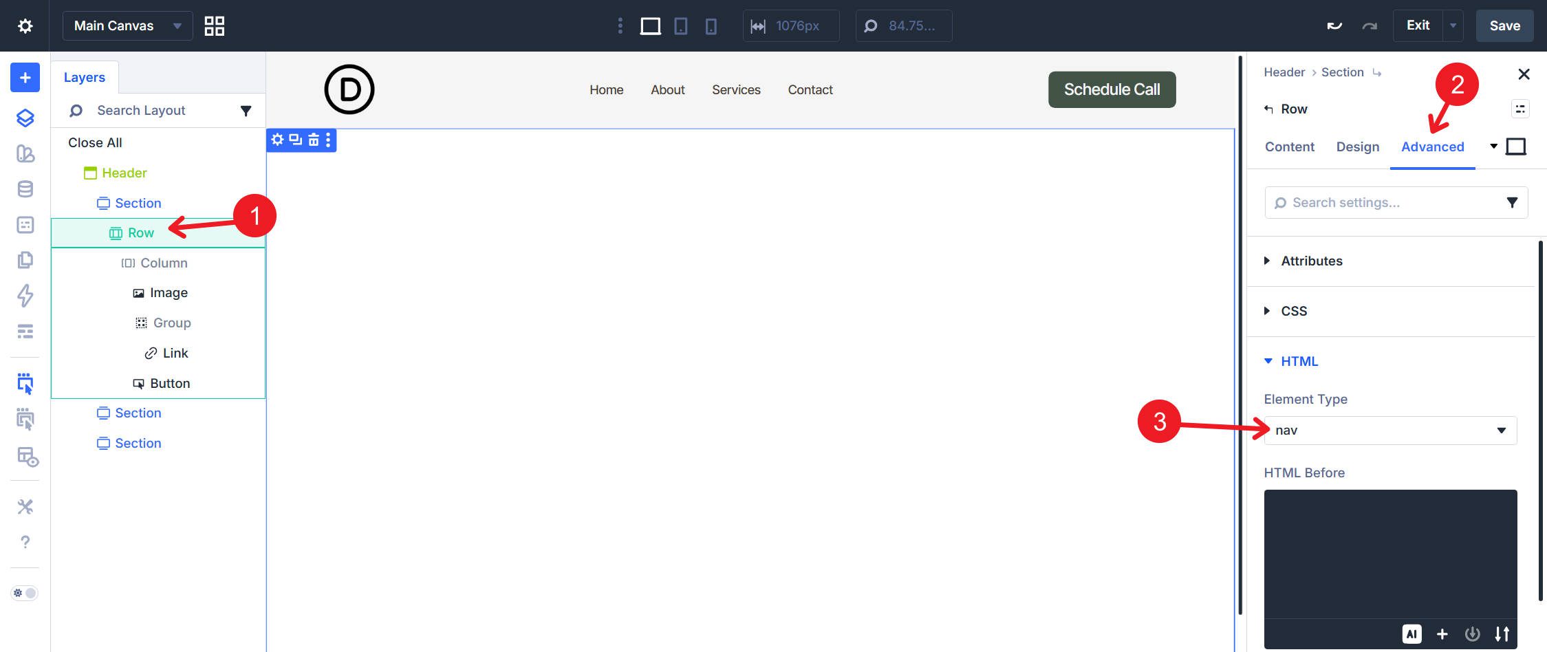 Flat row element type nav