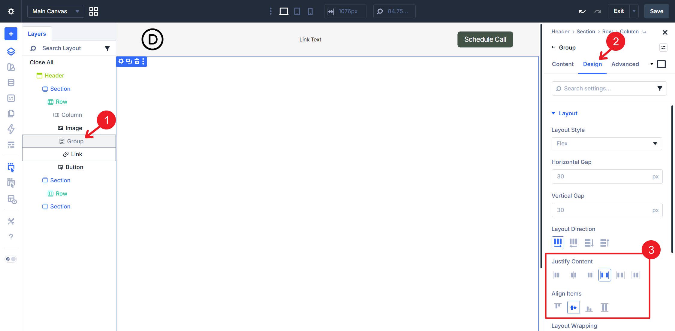 Group Module Layout Flex Settings