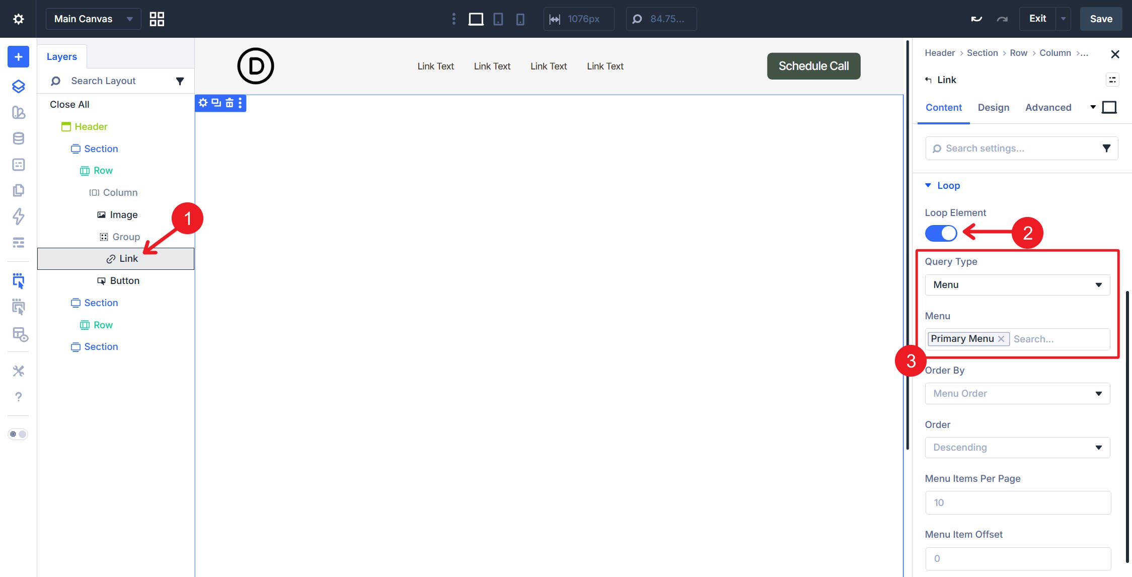 Link Module in Flat Nav set to Loop