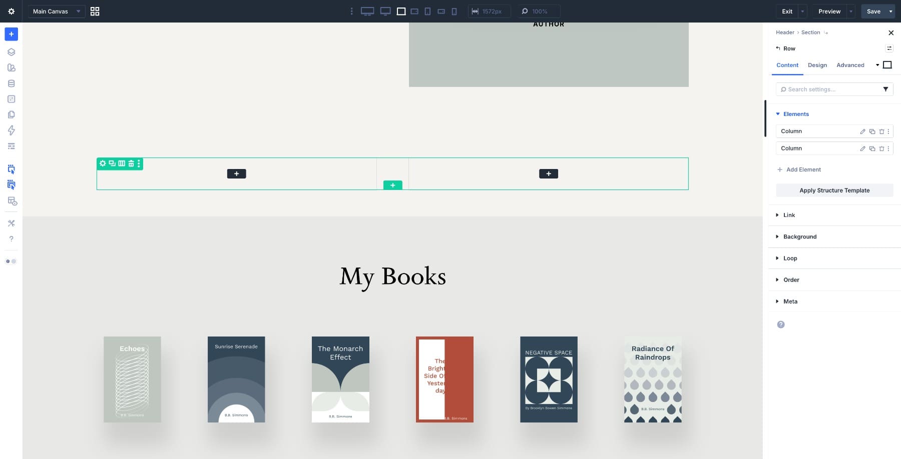 Add a two-column row in Divi 5