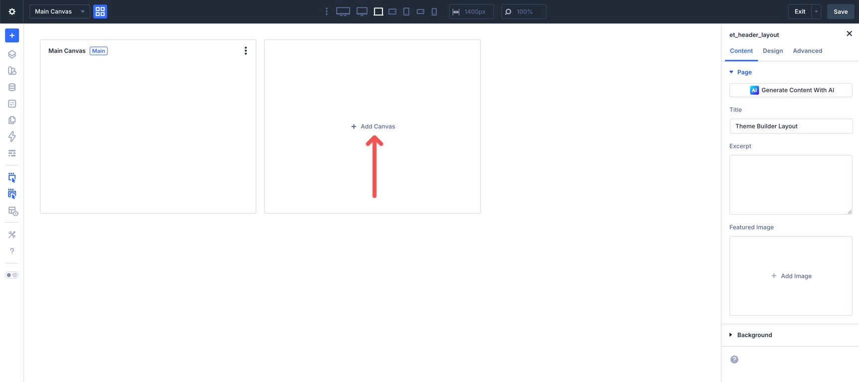 Add a new canvas in Divi 5