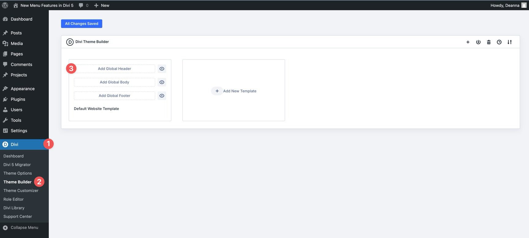 create a global header in Divi 5