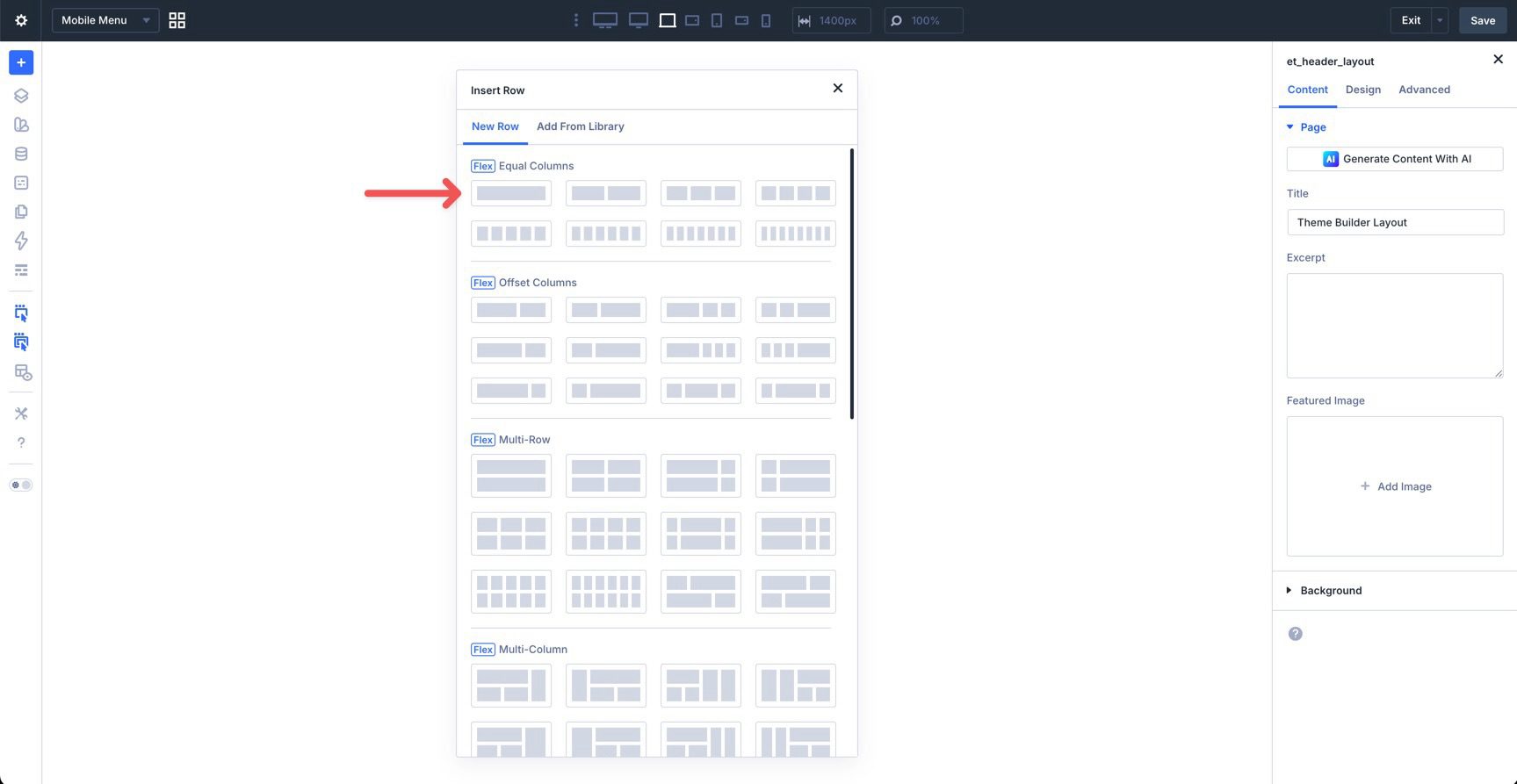 Add a single-column row to a canvas in Divi 5
