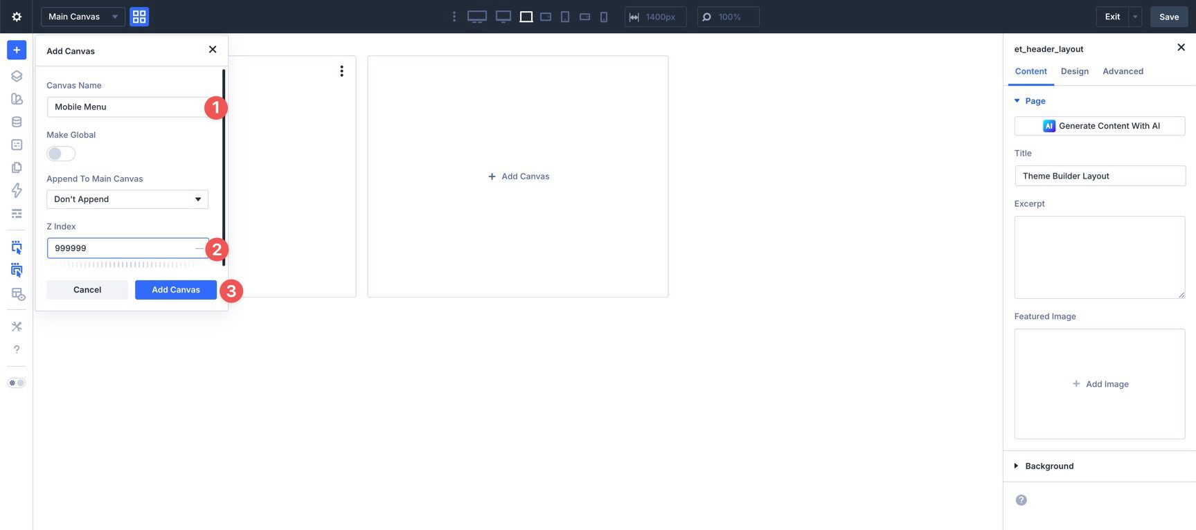 Canvas settings in Divi 5