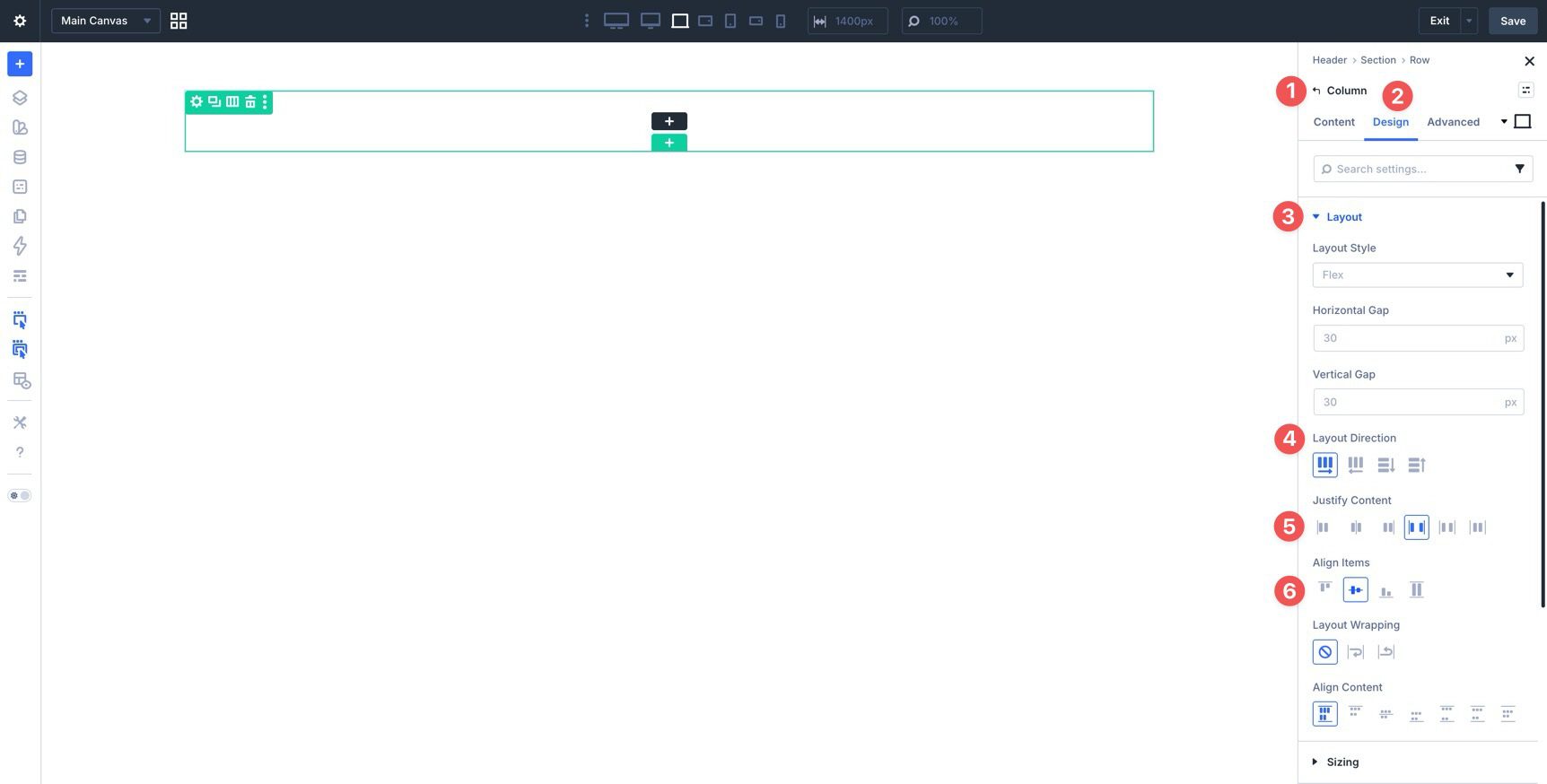 column flex settings