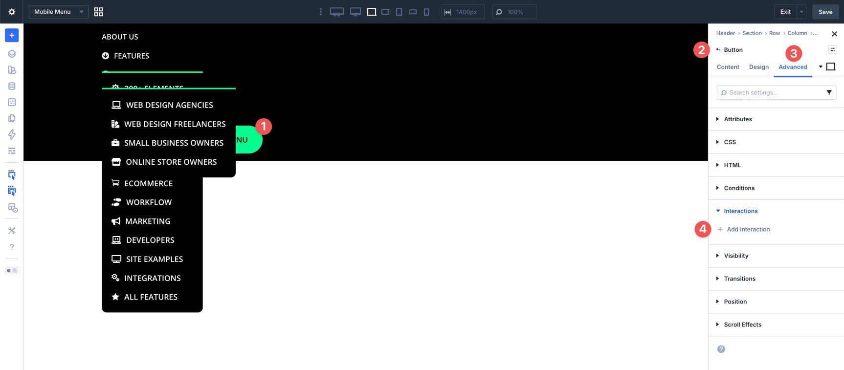 Create a new interaction in Divi 5