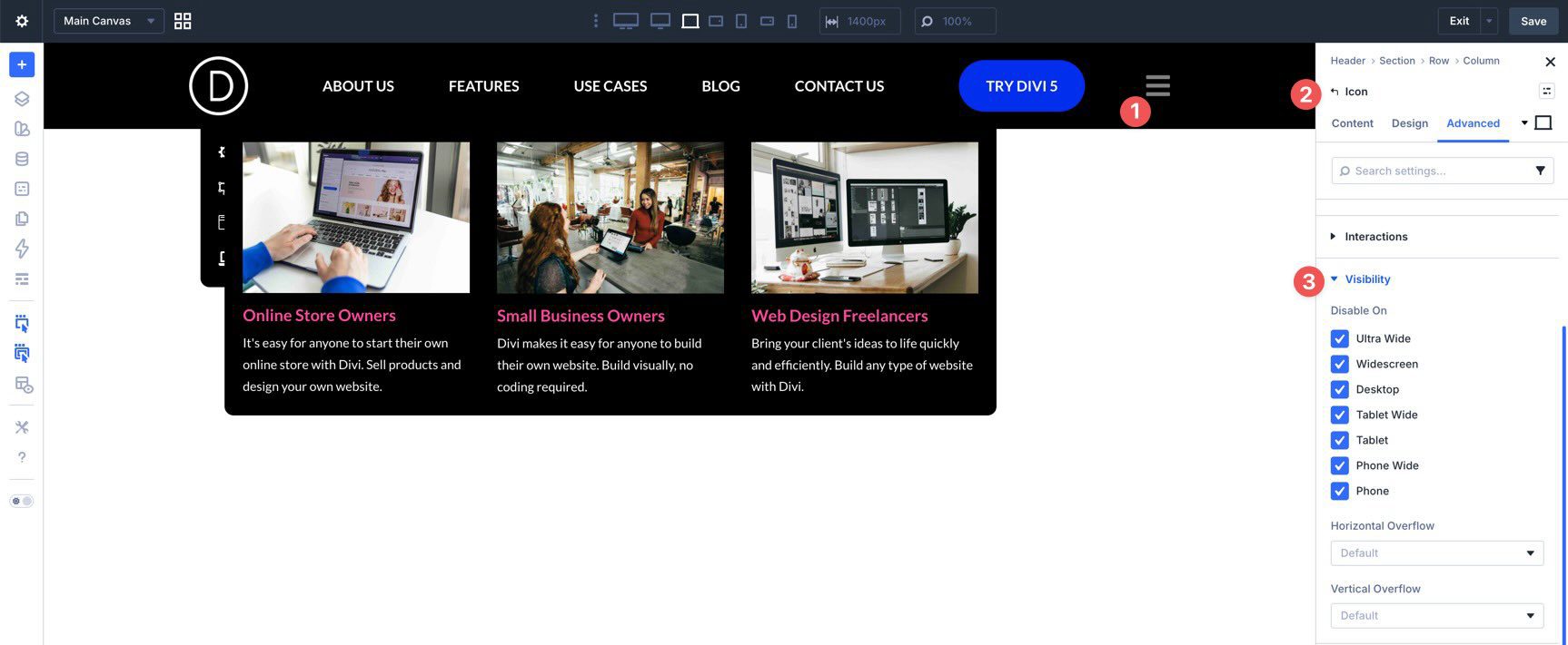 Divi 5 visibility settings