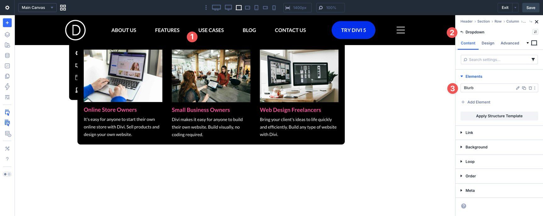 Dropdown module in Divi 5