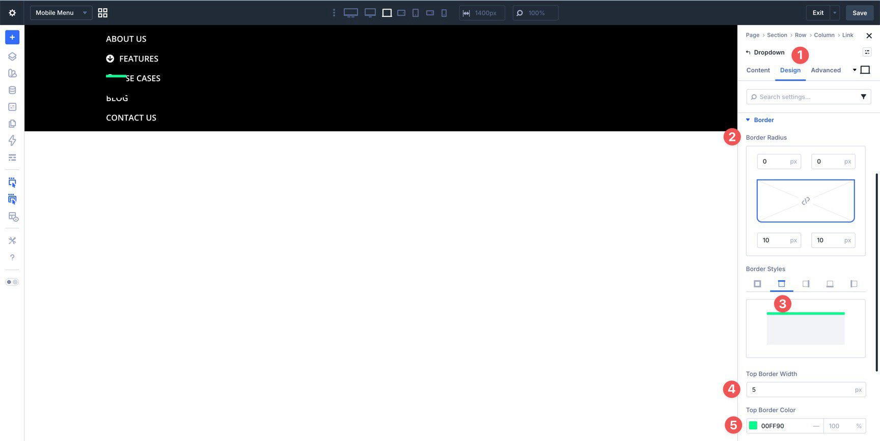 Mobile dropdown module styles in Divi 5
