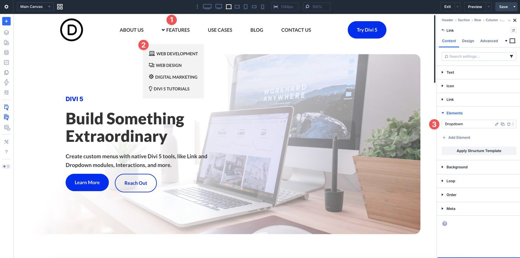 Dropdown module in Divi 5