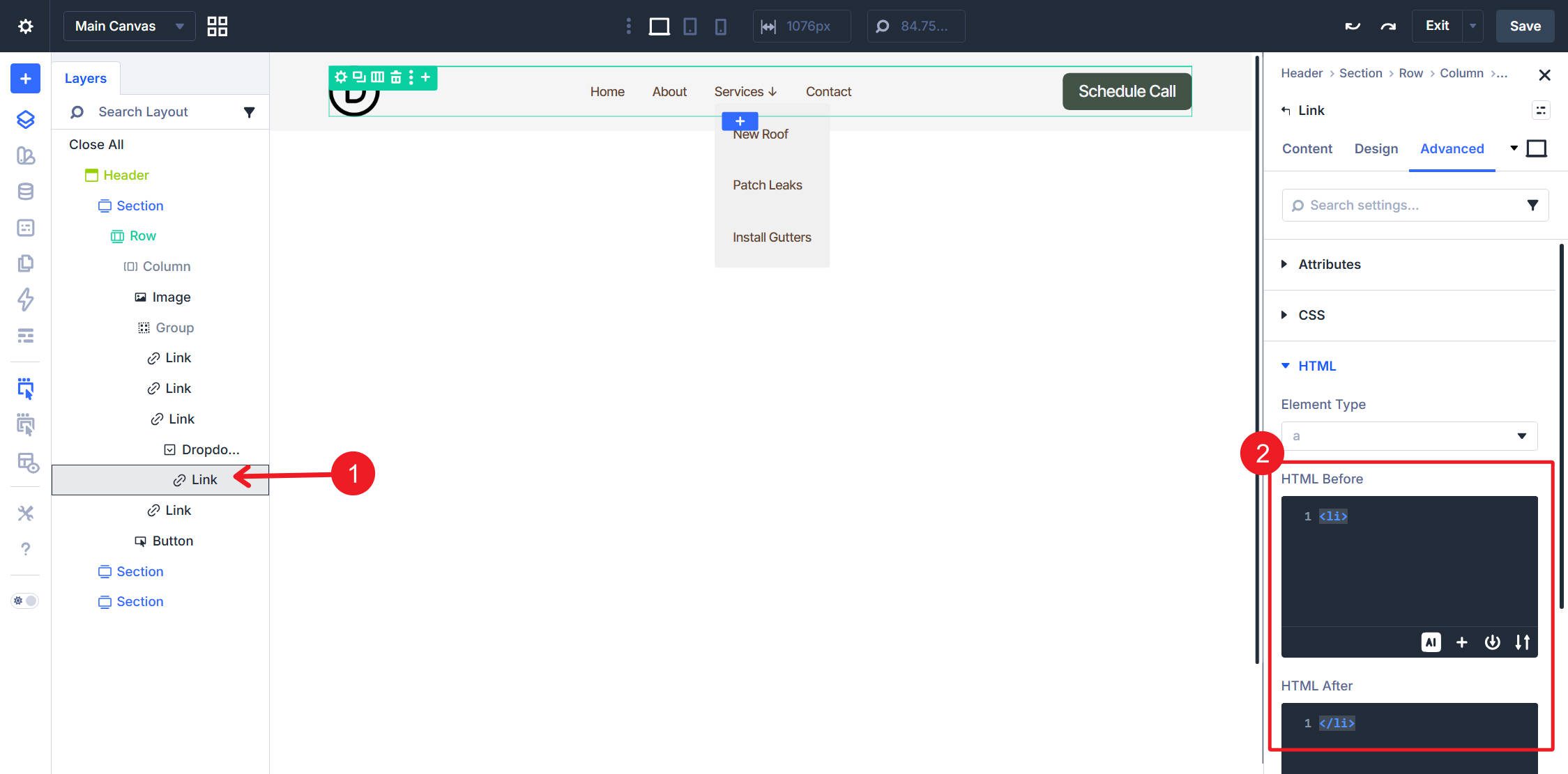 dropdown submenu link module html b4 aftr li