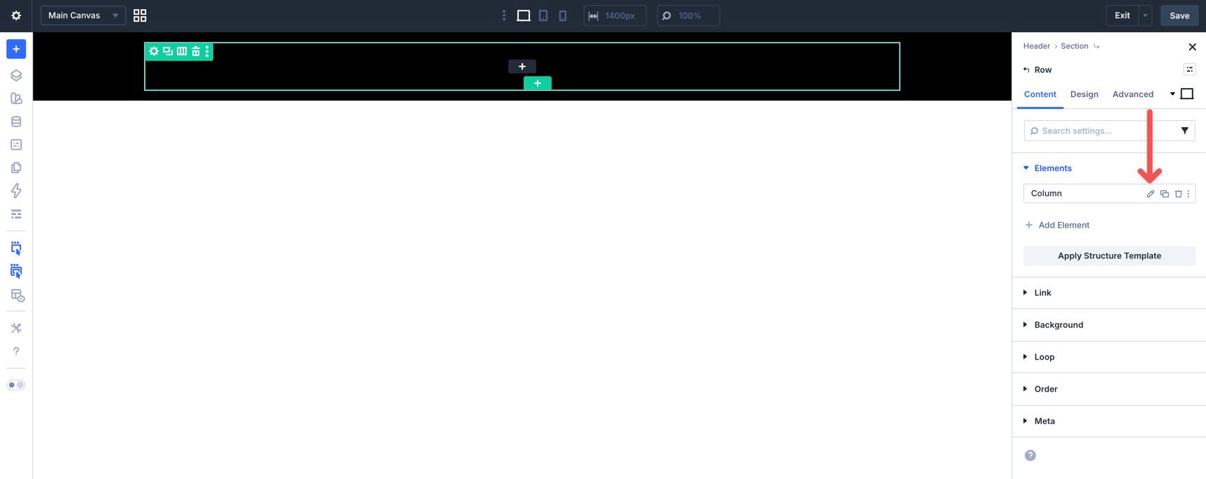 Edit the header row column in Divi 5