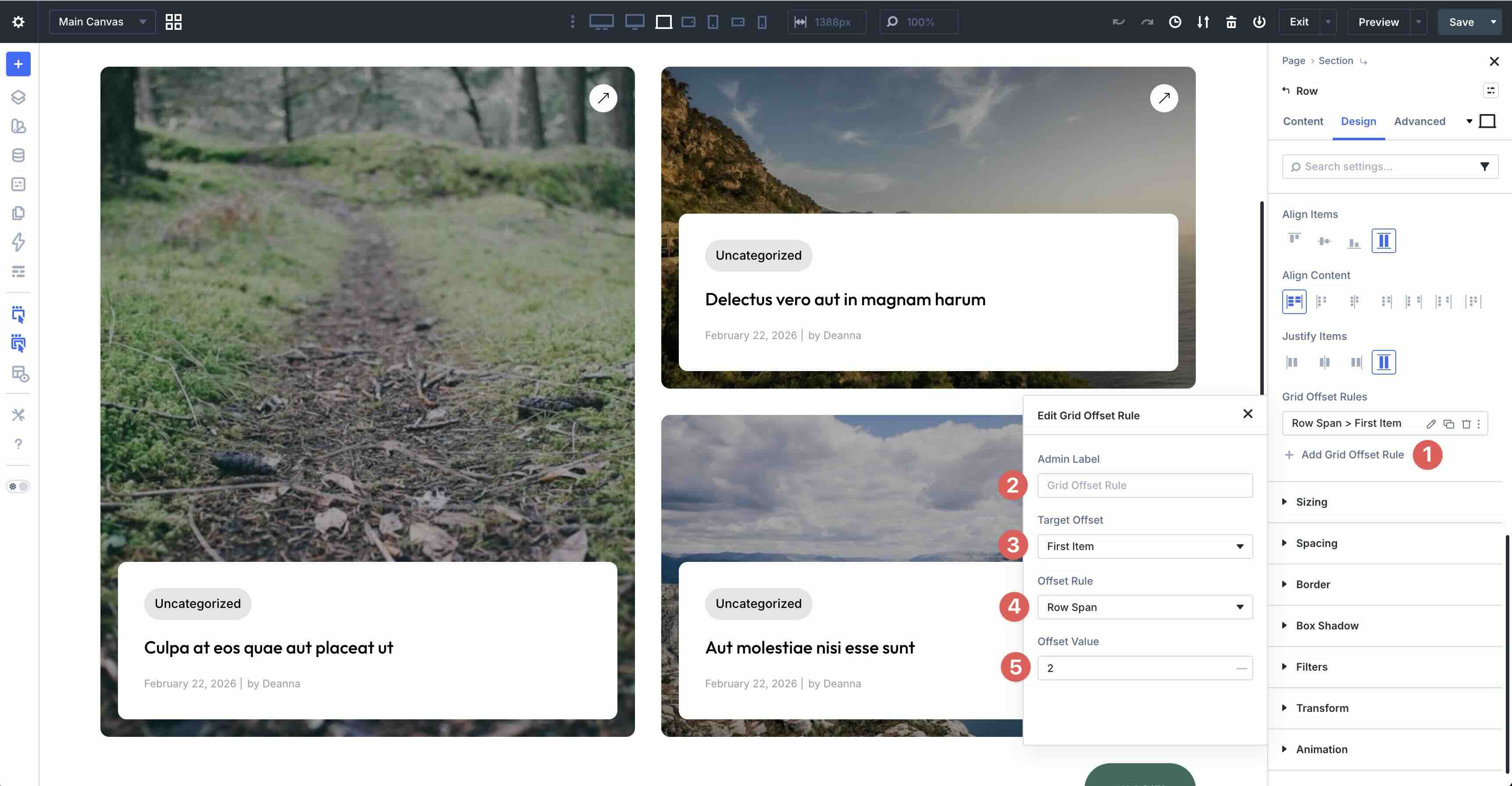 CSS Grid offset rules in Divi 5