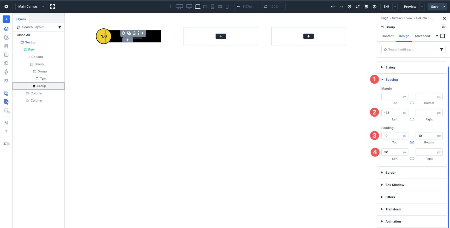 Group spacing settings in Divi 5