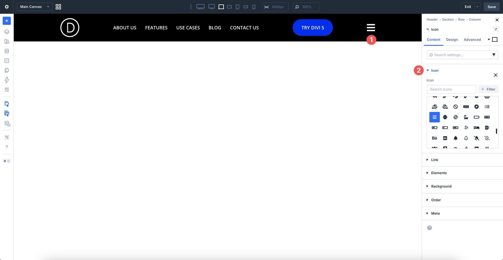 Hamburger icon in a Divi 5 header