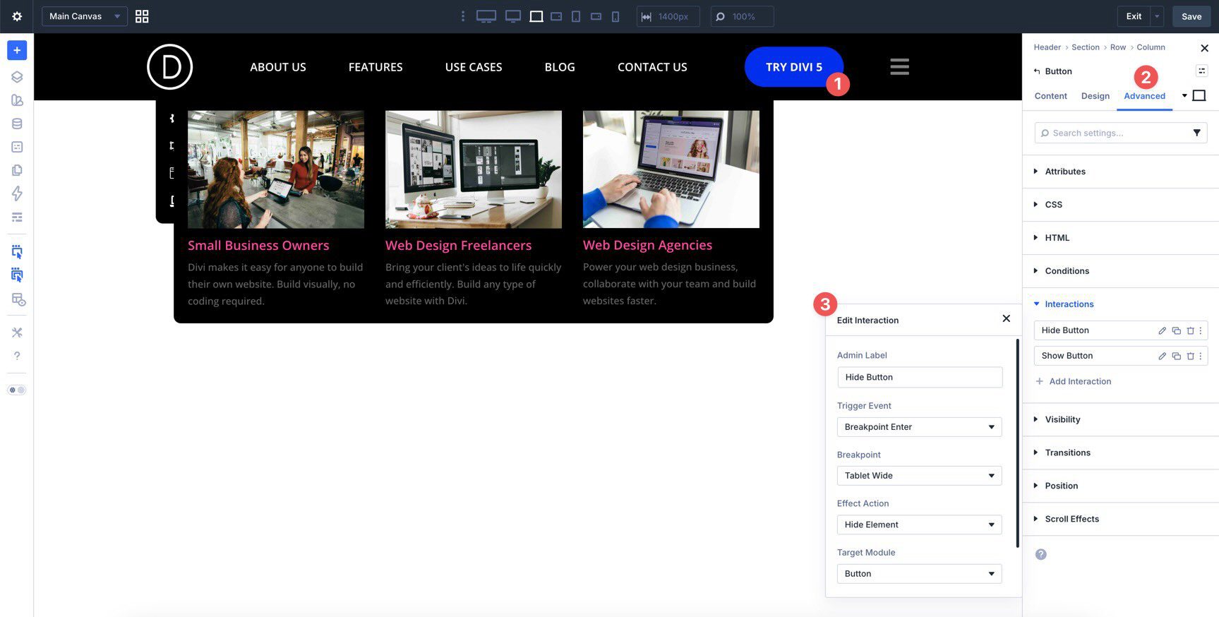 Hide desktop button on mobile in Divi 5