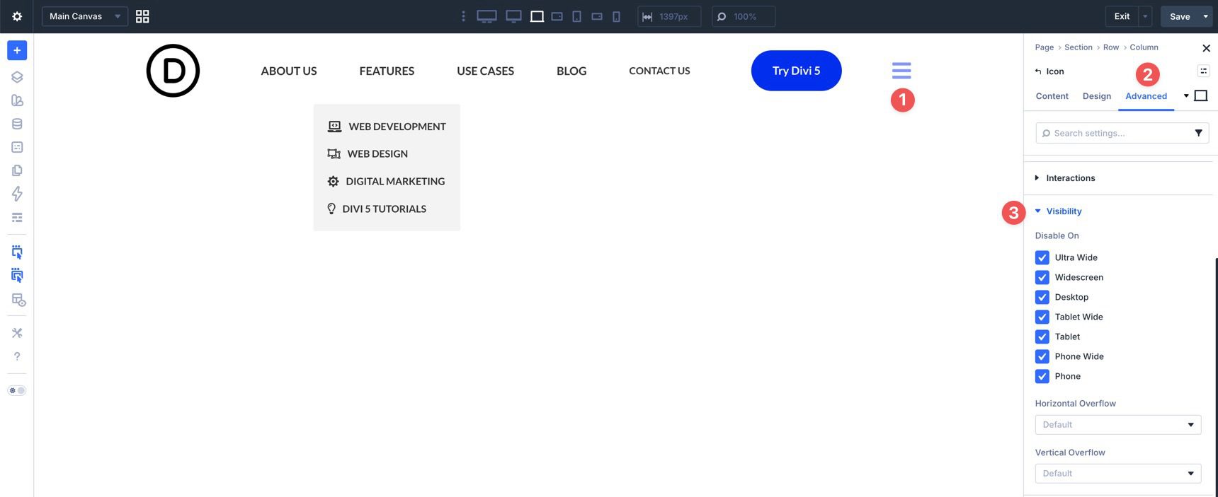 Hide hamburger icon in Divi 5