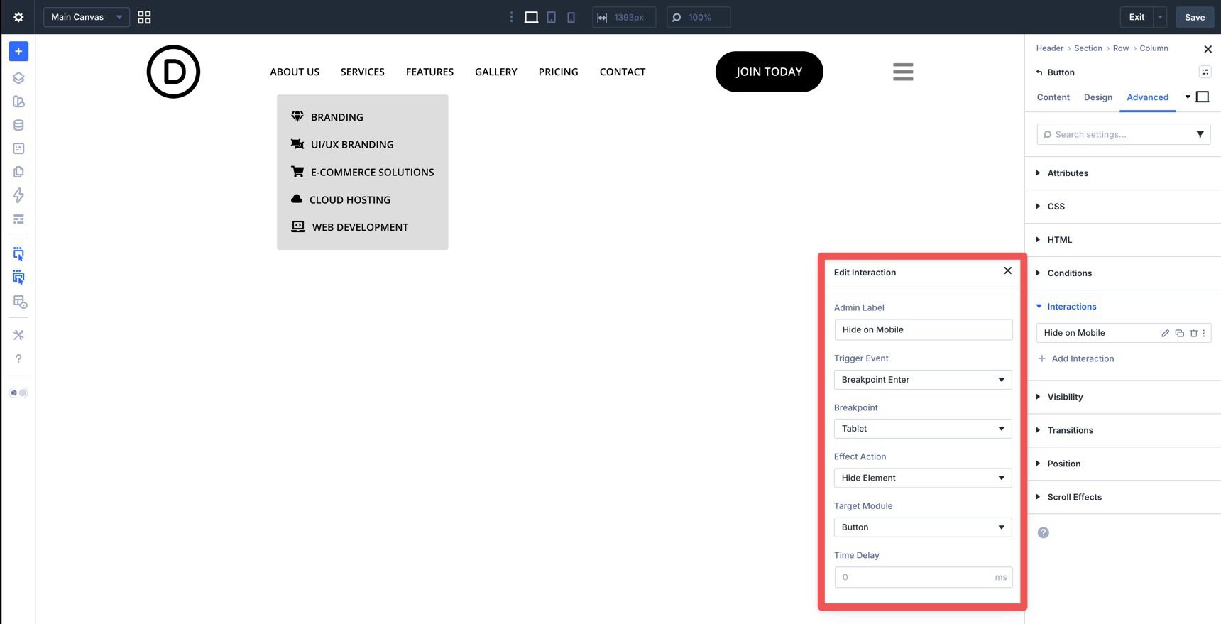 hide mobile interactions