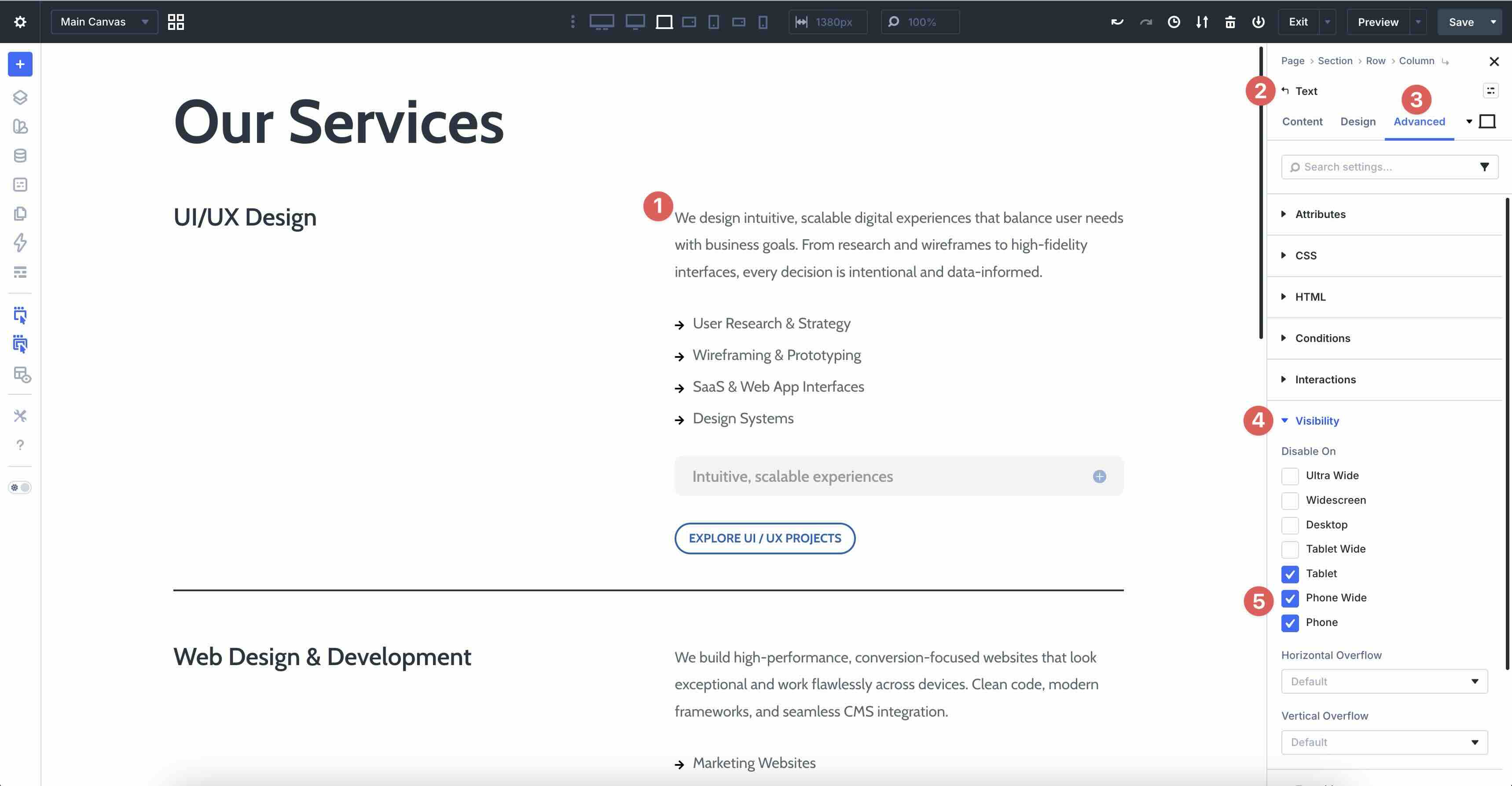 using visibility settings in Divi 5