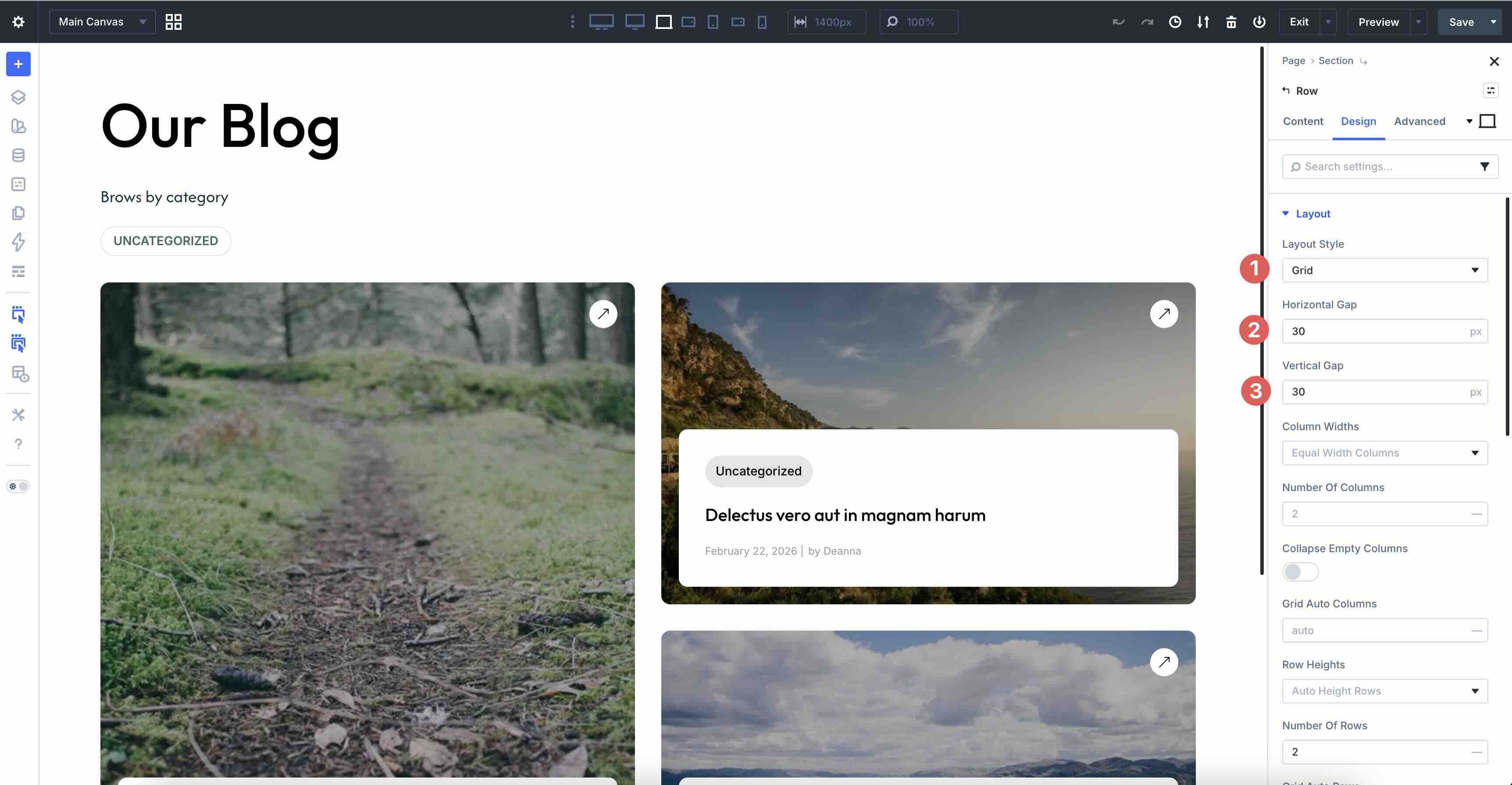 horizontal and vertical gap in Divi 5