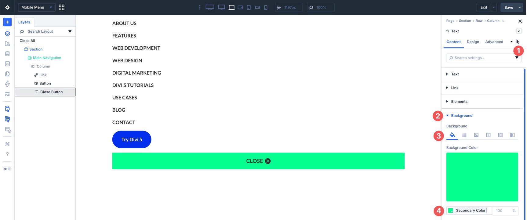 Hover state background settings in Divi 5