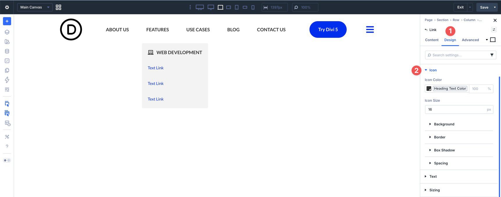 Icon settings in Divi 5