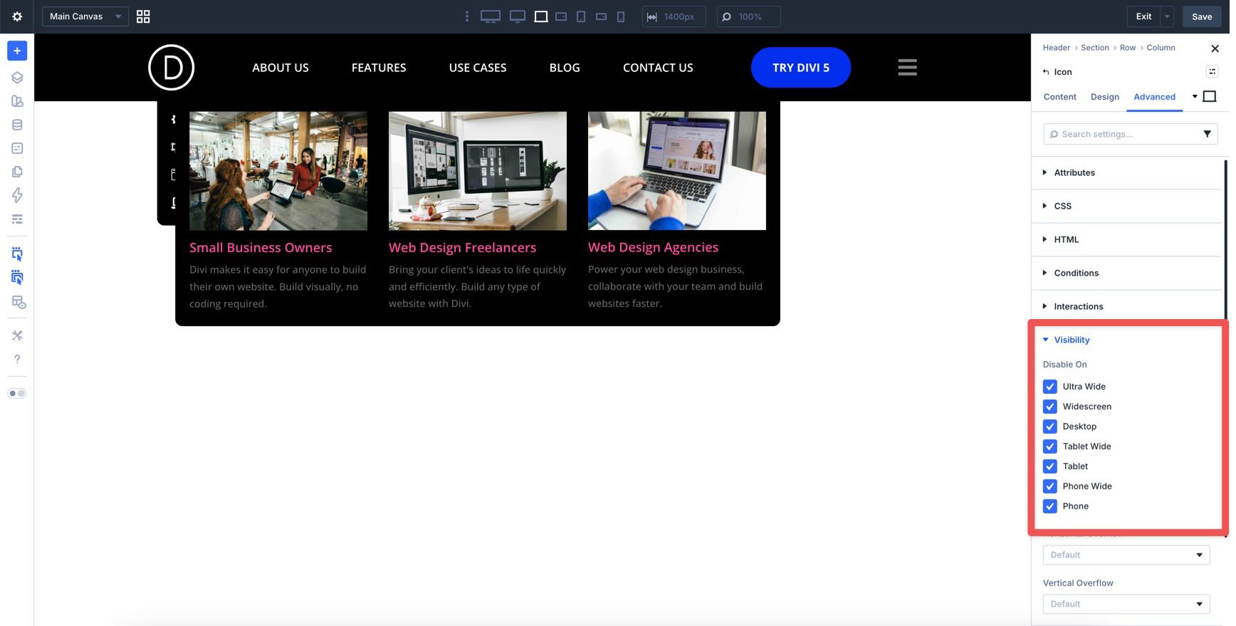 Control hamburger icon visibility in Divi 5