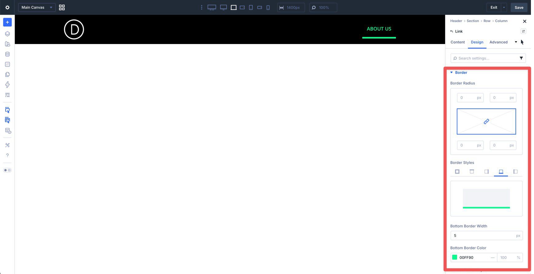 Hover border styles for a Link module in Divi 5