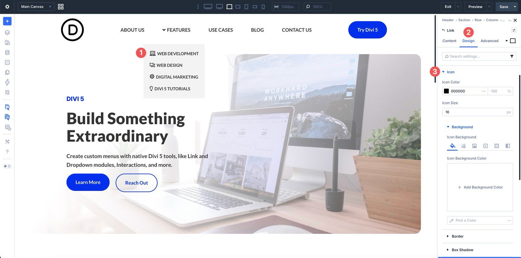 Link module design settings in Divi 5