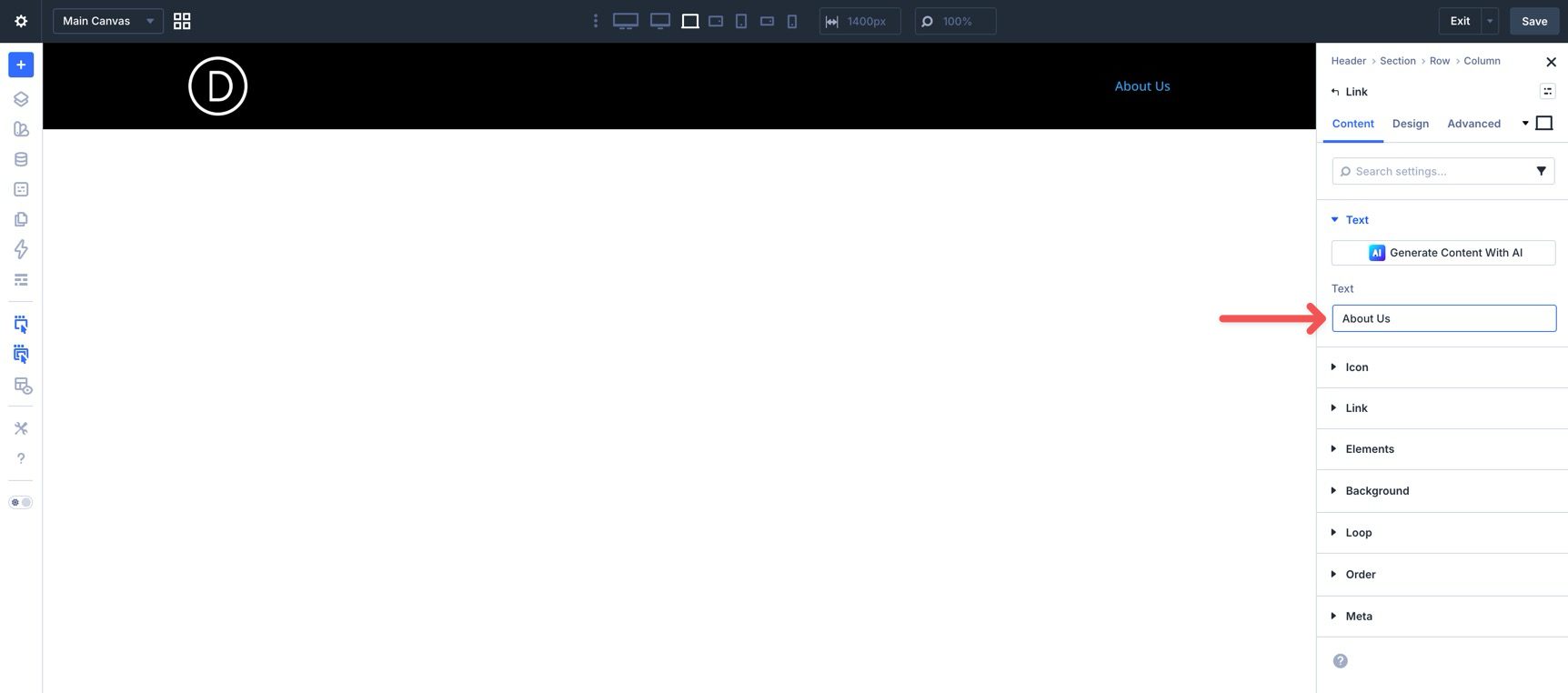 Set link text in a Divi 5 Link module