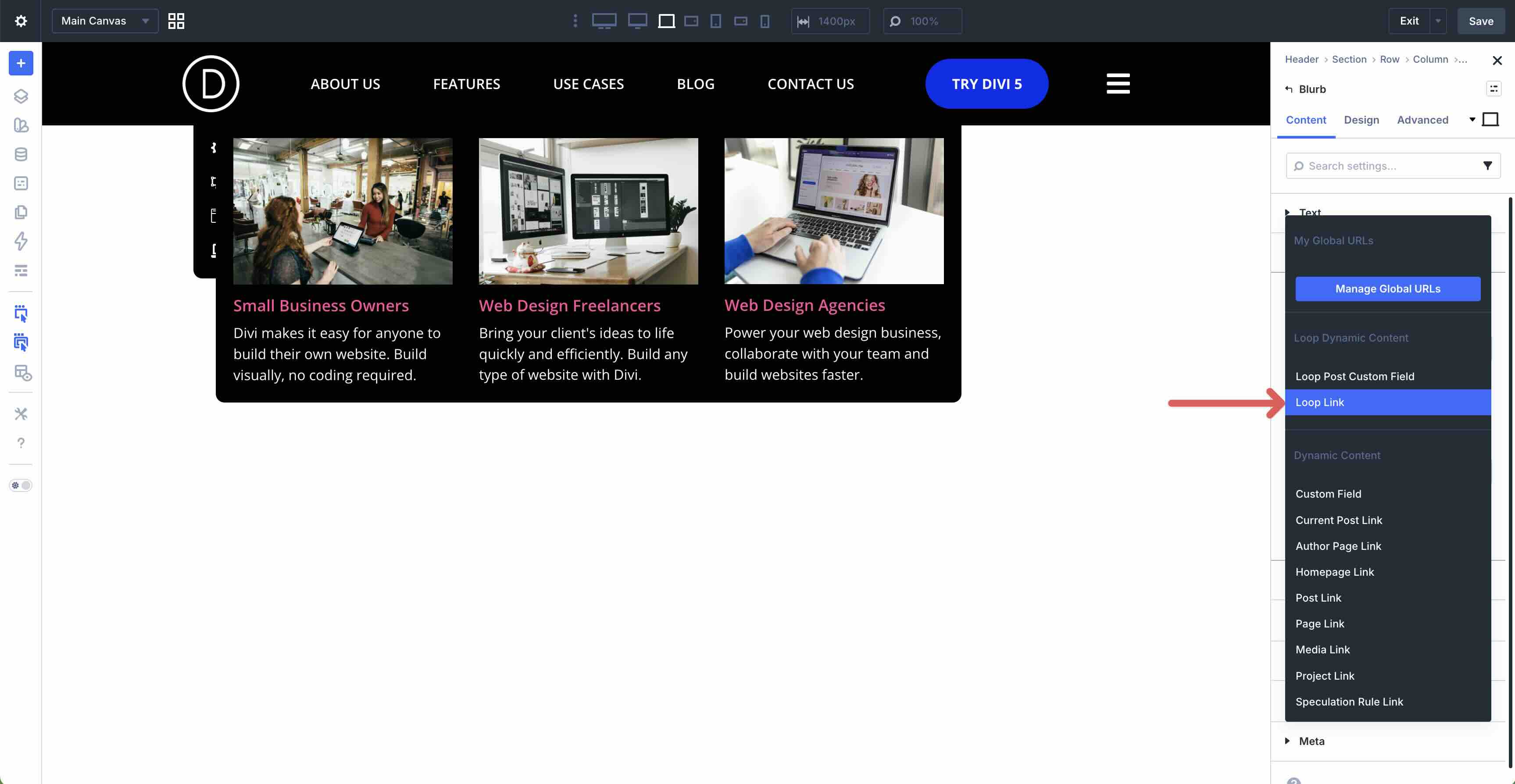 Map Loop Link in Divi 5