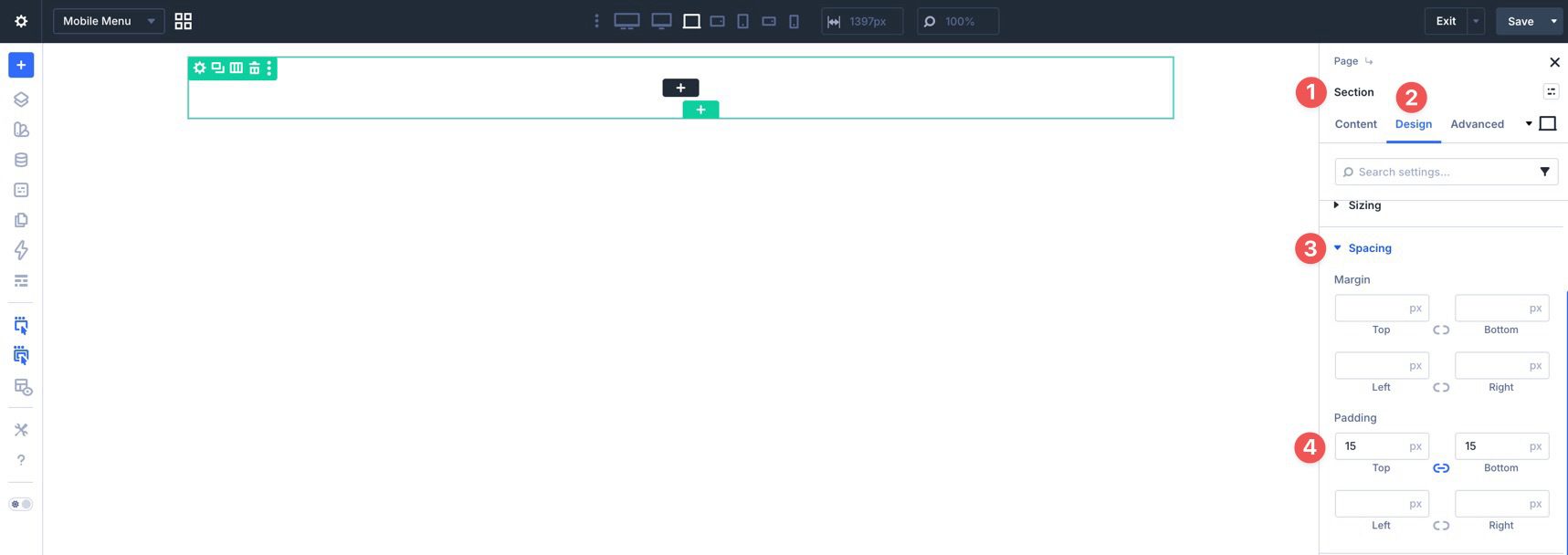 Mobile menu section padding in Divi 5