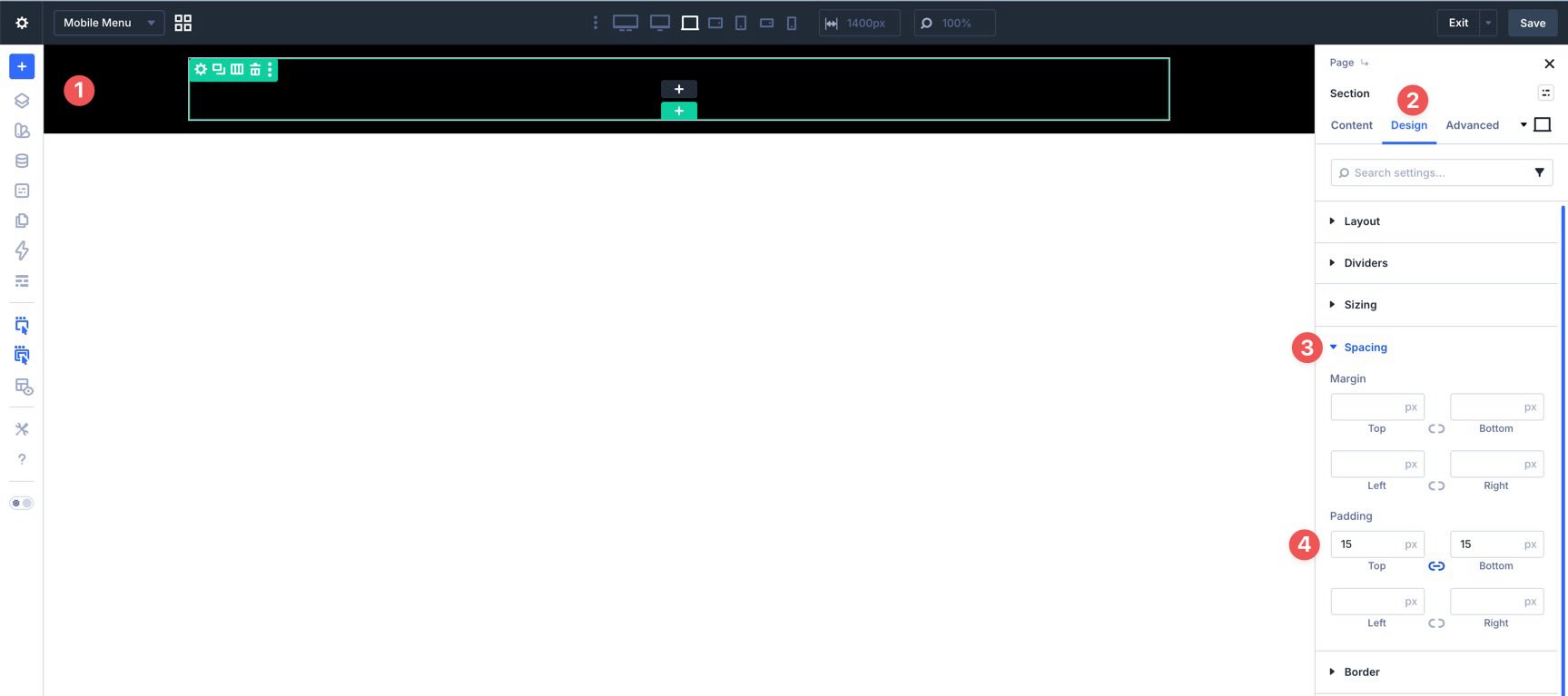 Mobile menu canvas section spacing in Divi 5