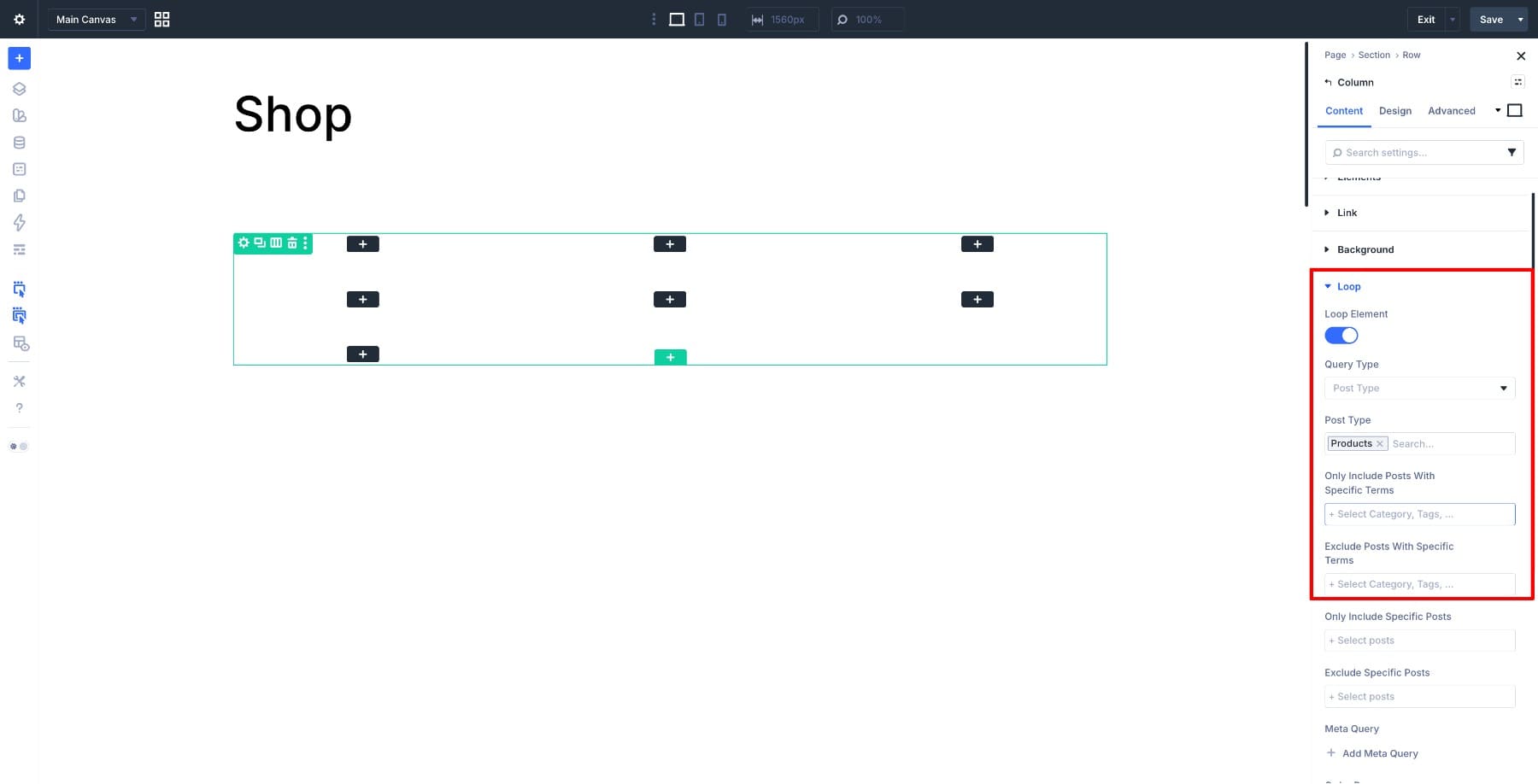 product page loop settings