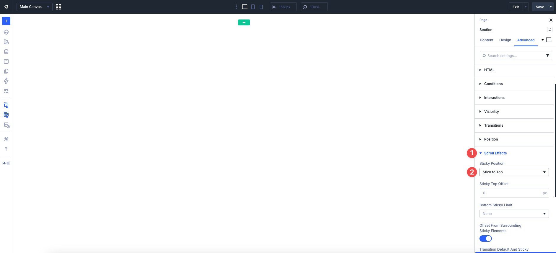 Sticky position settings in Divi 5