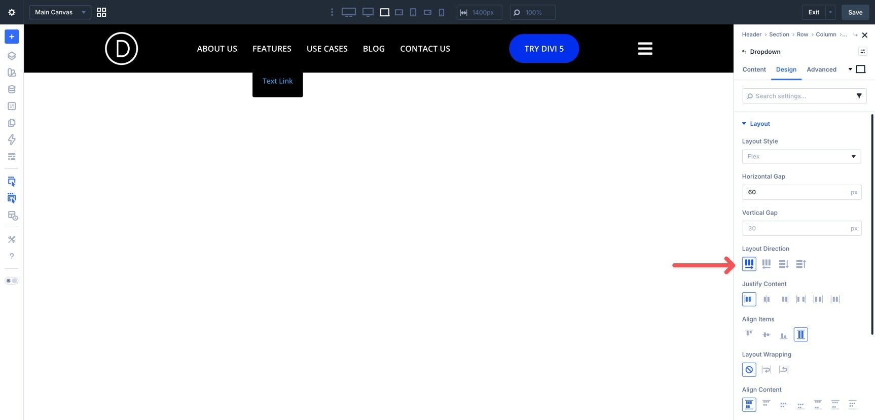Set Dropdown layout direction in Divi 5