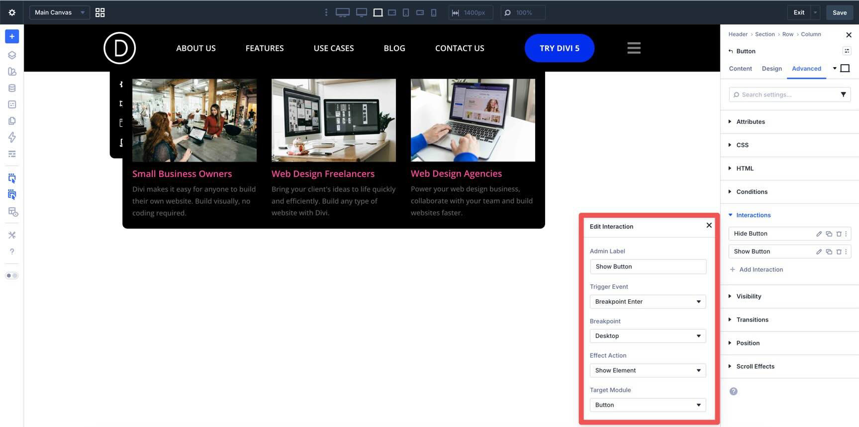 Show desktop button on desktop breakpoint in Divi 5
