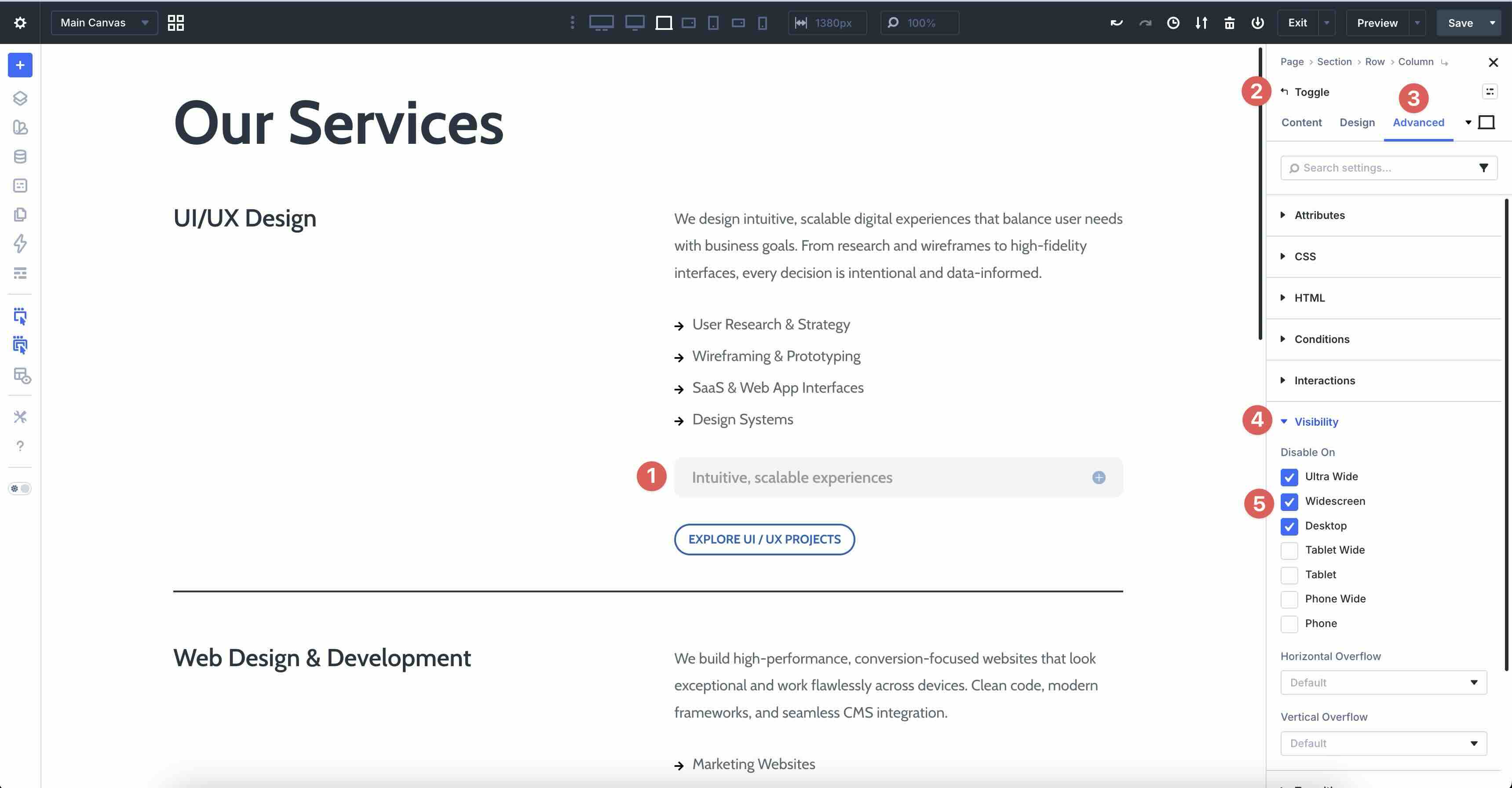 visibility settings on Divi 5