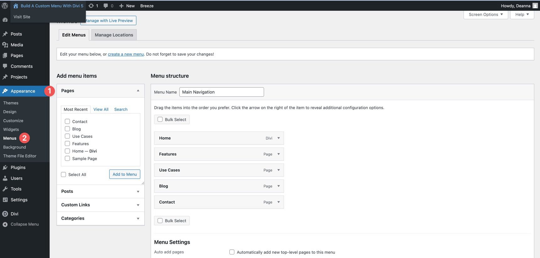 Accessing menus in WordPress