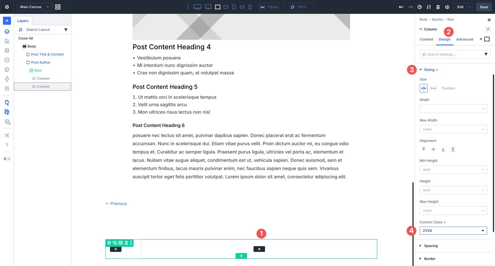 Set the second Column class in Divi 5