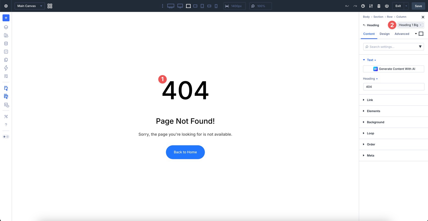 404 page template in Divi 5