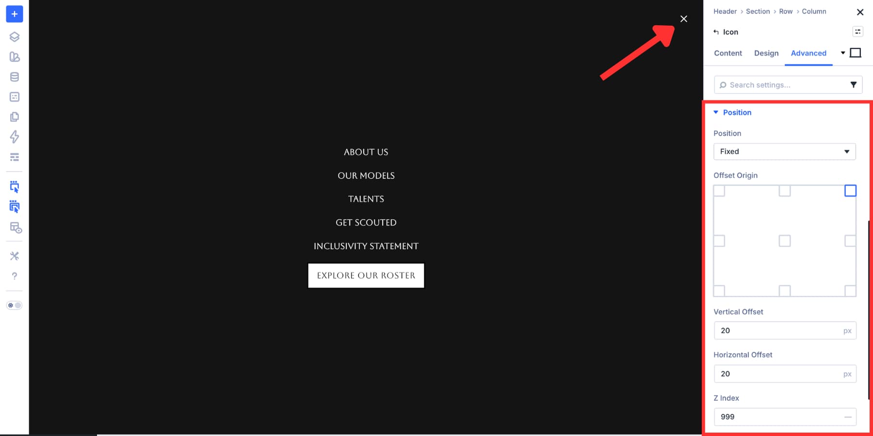 Fixed close icon position in a Divi 5 mobile menu