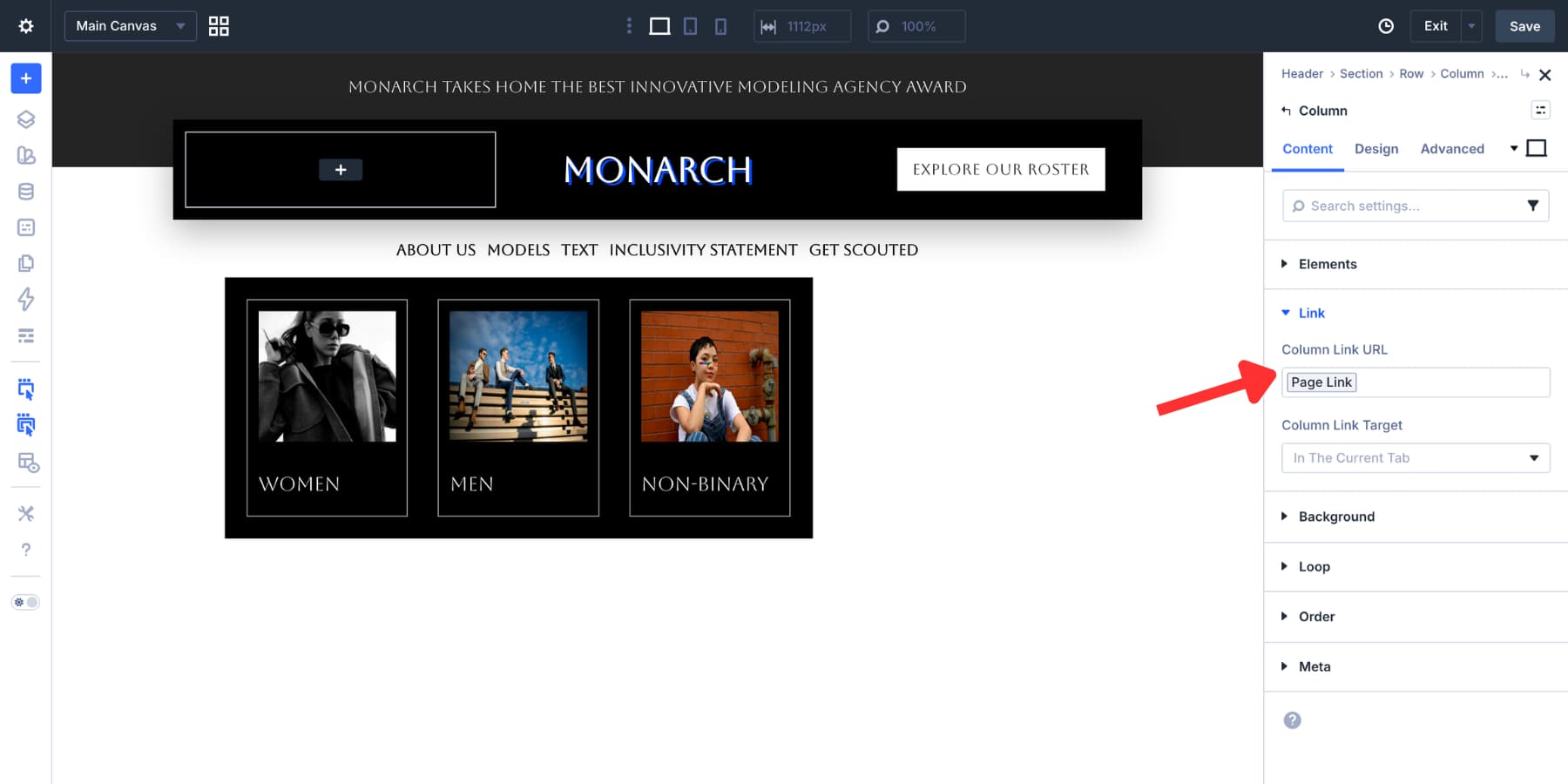 Column link added to a dropdown card in Divi 5