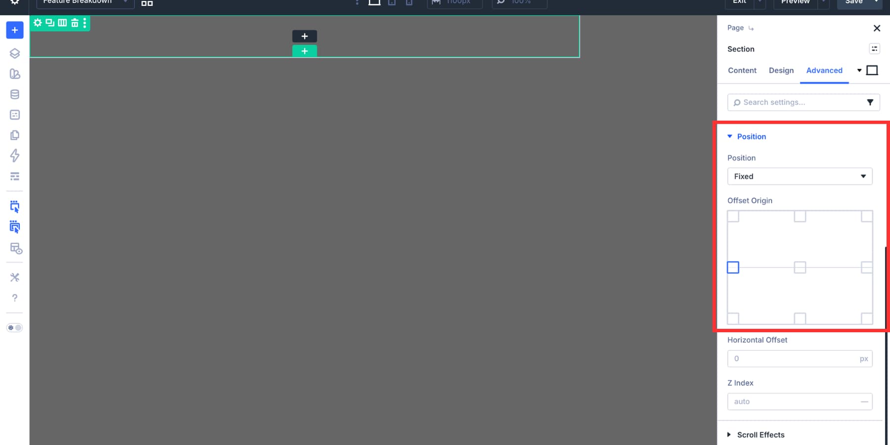Fixed position settings for a Divi 5 modal overlay